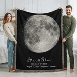 Personalised Star Map Moon Phase Soft Throw Blanket with Name Title Date and Location Home Decor Valentine's Day Wedding Anniversary Gift for Couple