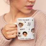 Mug personnalisé avec photo 11 oz 15 oz avec nom Fête des mères Fête des pères Cadeau pour les parents Grands-parents