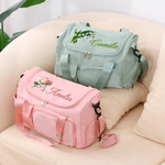 Personalized Gemstone Birth Flower Name Multi-Compartment Waterproof Weekend Bag with Shoulder Strap Travel Accessories Birthday Gift for Women Girls