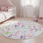 Personalised Cute Pink Fantasy Unicorn Rocket Dinosaur Word Cloud Round Mat with Initial and Name Room Decor Birthday Gift for Kids