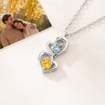 Personalised 1-5 Family Birthstone Heart Necklace Minimalist Jewellery with Engraved Names Mother's Day Anniversary Birthday Gift for Women