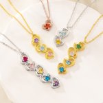 Personalised 1-5 Family Birthstone Heart Necklace Minimalist Jewellery with Engraved Names Mother's Day Anniversary Birthday Gift for Women