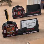 Personalised 3D Printed Firefighter Pen Business Card Holder with Name and Logo Office Desk Decor Appreciation Birthday Gift for Firefighter