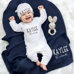 Personalized 100% Cotton Soft Baby Romper Hat Blanket with Embroidered Name Baby Shower Gift for Newborns New Parents