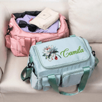 Personalized Gemstone Birth Flower Name Multi-Compartment Waterproof Weekend Bag with Shoulder Strap Travel Accessories Birthday Gift for Women Girls