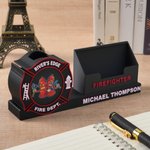 Personalised 3D Printed Firefighter Pen Business Card Holder with Name and Logo Office Desk Decor Appreciation Birthday Gift for Firefighter