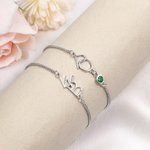 Personalizada Minimalismo Doble entrelazado iniciales pulsera con piedra de nacimiento Dainty Joyería Cumpleaños Aniversario de regalo para las mujeres