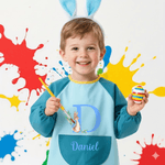 Personalized Cute Peter Rabbit Waterproof Long Sleeve Kid Apron with Initial and Name Cooking Painting Handcraft Activities Easter Gift for Kids