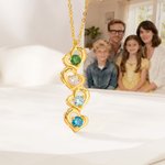 Personalised 1-5 Family Birthstone Heart Necklace Minimalist Jewellery with Engraved Names Mother's Day Anniversary Birthday Gift for Women