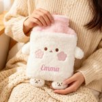 Personalized Cute Animal Name 25 oz Hot Water Bottle with Fluffy Cover Home Warmth Travel Birthday Christmas Gift for Kids Friends