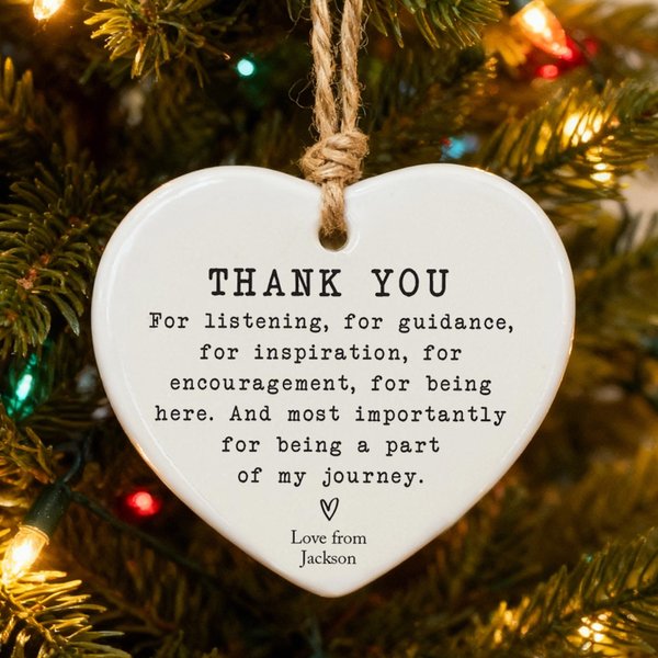 Personalized Heart Shape Thank You Ceramic Ornament with Name Home Decor Christmas Gift for Family and Friends