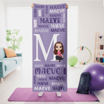 Nube de palabras personalizada Personaje de dibujos animados Toalla de yoga superabsorbente con inicial del nombre y bolsa de almacenamiento Regalo deportivo de cumpleaños para mujeres amantes del yog