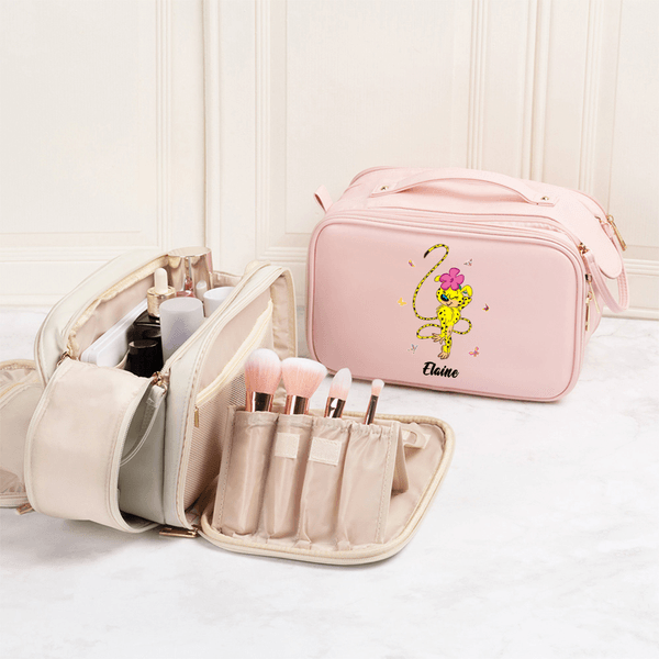 Sac de maquillage en cuir PU avec porte-pinceau Cadeau d'anniversaire pour les femmes | Callie × Marsupilami®.