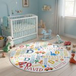 Personalised Cute Pink Fantasy Unicorn Rocket Dinosaur Word Cloud Round Mat with Initial and Name Room Decor Birthday Gift for Kids