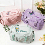 Personalized Gemstone Birth Flower Name Multi-Compartment Waterproof Weekend Bag with Shoulder Strap Travel Accessories Birthday Gift for Women Girls