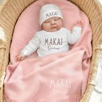 Personalized 100% Cotton Soft Baby Romper Hat Blanket with Embroidered Name Baby Shower Gift for Newborns New Parents
