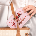 Personalised Red Rose Initial PU Leather Jewellery Box with Name and Adjustable Three-Colour LED Mirror Birthday Gift for Women