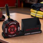 Personalised 3D Printed Firefighter Pen Business Card Holder with Name and Logo Office Desk Decor Appreciation Birthday Gift for Firefighter