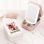 Personalised Red Rose Initial PU Leather Jewellery Box with Name and Adjustable Three-Colour LED Mirror Birthday Gift for Women