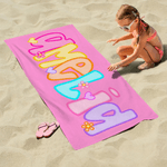 Asciugamano da spiaggia personalizzato carino e luminoso con nome, ad asciugatura rapida, morbido e sovradimensionato, regalo di compleanno per bambini e donne.