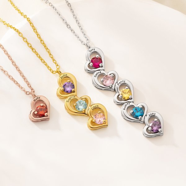 Personalizzato 1-5 famiglia Birthstone Cuore Collana gioielli minimalista con nomi incisi Festa della mamma Anniversario Compleanno regalo per le donne