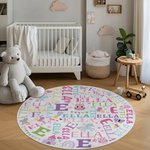 Personalised Cute Pink Fantasy Unicorn Rocket Dinosaur Word Cloud Round Mat with Initial and Name Room Decor Birthday Gift for Kids