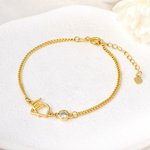 Personalizada Minimalismo Doble entrelazado iniciales pulsera con piedra de nacimiento Dainty Joyería Cumpleaños Aniversario de regalo para las mujeres