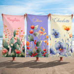 Personalisiertes Strandtuch mit Aquarell Geburtsblumen Namen sandabweisendes Badetuch Reisezubehör Urlaub Pool Geburtstag Geschenk für Damen Mädchen