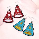 Personalized Glitter Cheer Megaphone Artificial Leather Earrings with Name and Initial Birthday Team Gift for Cheerleading Enthusiasts