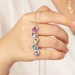 Personalised 1-5 Family Birthstone Heart Necklace Minimalist Jewellery with Engraved Names Mother's Day Anniversary Birthday Gift for Women