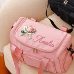 Personalized Gemstone Birth Flower Name Multi-Compartment Waterproof Weekend Bag with Shoulder Strap Travel Accessories Birthday Gift for Women Girls