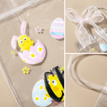 Personalized Pink Bow Ribbon Colorful Easter Eggs Chicks Clear Gift Bag with Name Holiday Treat Packaging Easter Party Favors Gift for Kids
