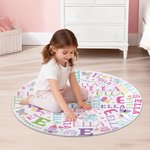 Personalised Cute Pink Fantasy Unicorn Rocket Dinosaur Word Cloud Round Mat with Initial and Name Room Decor Birthday Gift for Kids