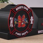 Personalised 3D Printed Firefighter Pen Business Card Holder with Name and Logo Office Desk Decor Appreciation Birthday Gift for Firefighter