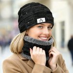 Personalized Knitted Slouchy Beanie Hat and Neck Warmer Set with Name and Initial Thick Outdoor Activity Accessory Birthday Gift for Men Women