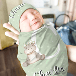 Personlig blomsterkransdyr 100% bomull Swaddle teppe og lue sett med navn bursdag baby shower gave til nyfødte babyer