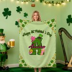 Personalised Shamrock Initial Soft Throw Blanket with Name Home Decor St. Patrick's Day Gift for Family Friends
