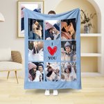 Personalised  I Love You 8 Photos Collage Multicolour Soft Throw Blanket with Home Decor Valentine's Day Anniversary Birthday Gift for Family Couples