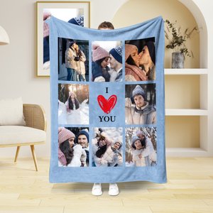 Gepersonaliseerde I Love You Zachte Deken in Verschillende Kleuren met Fotocollage van 8 Foto's Valentijnsdag Verjaardagscadeau voor Familie of Koppel