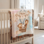Personalized Watercolor Balloon Animal Soft Tassel Blanket with Name Home Decor Birthday Gift for Kids Family