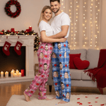 Gepersonaliseerde Heart Couples Gezichtsfoto's Lange Pyjamabroek met Naam en Koord Valentijnsdag Verjaardagscadeau voor Vrouwen Mannen Paren