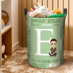 Personalised Word Cloud Cartoon Character Laundry Storage Basket with Name and Initial Daily Use Birthday Anniversary Gift for Friends Family