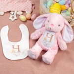 Personalized My First Easter Cute Plush Stuffed Animal Toy Bib with Name and Year Easter Gift for Kids Newborns Babies