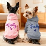 Personalized Paw Print Soft Warm Dog Cat Hoodie Pet Clothes with Yarn-Wrapped Name Birthday Pet Adoption Day Gift for Pet Lover Owner