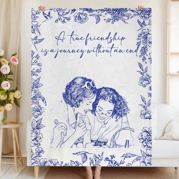 Personnalisé Vintage Foral Portrait Photo Amitié Couverture douce avec texte Décoration de la maison Cadeau d'anniversaire pour la famille Amis