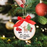 Henkilökohtainen kirjailtu joulukuusi Rabbit Bow Ornamentti nimi ja vuosi Tree Decor Vauvan ensimmäinen joululahja uusille vanhemmille