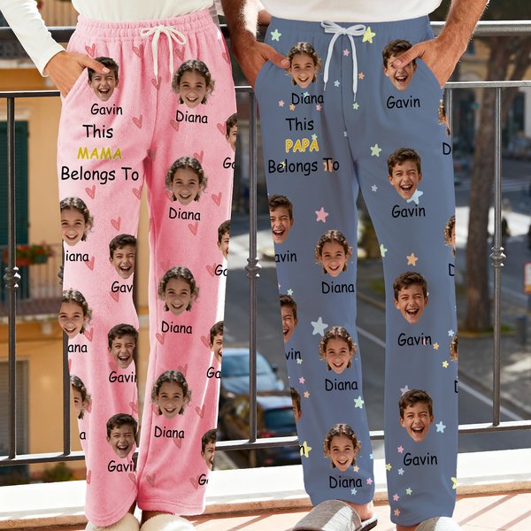 Personalized This Belongs To 1-6 Face Photos Fleece Pajama Pants with Name and Pocket Daily Wear Birthday Anniversary Gift for Family Friends