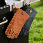 Par de guantes personalizados The Grill Father BBQ de cuero de vaca aislante con nombre Accesorios de cocina Día del Padre Cumpleaños Regalo para hombres Papá