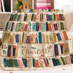Personalisierte Decke im Retro-Stil mit Bücherregal-Motiv und Namen Geburtstag Geschenk für Buchliebhaber und Damen