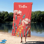Personalisiertes Strandtuch mit Aquarell Geburtsblumen Namen sandabweisendes Badetuch Reisezubehör Urlaub Pool Geburtstag Geschenk für Damen Mädchen